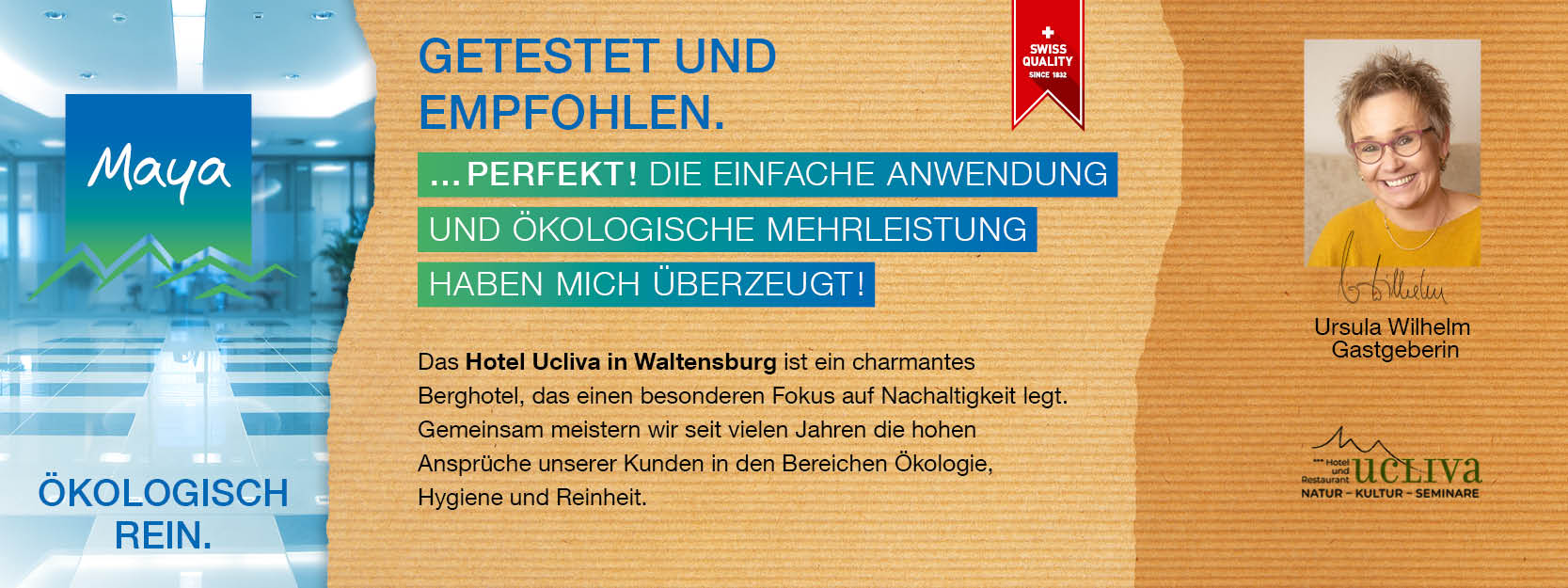 Ursula Wilhelm Gastgeberin Das Hotel Ucliva in Waltensburg ist ein charmantes Berghotel, das einen besonderen Fokus auf Nachaltigkeit legt. Gemeinsam meistern wir seit vielen Jahren die hohen Ansprüche unserer Kunden in den Bereichen Ökologie, Hygiene und Reinheit.