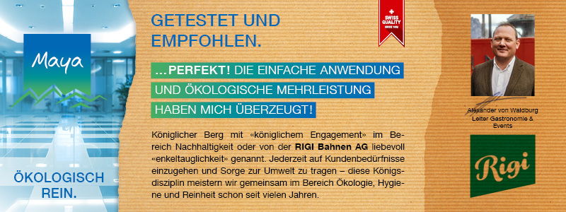 Alexander von Waldburg Leiter Gastronomie & Events Königlicher Berg mit «königlichem Engagement» im Bereich Nachhaltigkeit oder von der RIGI Bahnen AG liebevoll «enkeltauglichkeit» genannt. Jederzeit auf Kundenbedürfnisse einzugehen und Sorge zur Umwelt zu tragen – diese Königsdisziplin meistern wir gemeinsam im Bereich Ökologie, Hygiene und Reinheit schon seit vielen Jahren.
