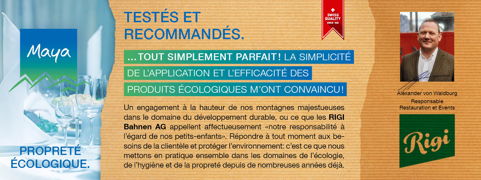 Alexander von Waldburg Responsable  Restauration et Events Un engagement à la hauteur de nos montagnes majestueuses dans le domaine du développement durable, ou ce que les RIGI Bahnen AG appellent affectueusement «notre responsabilité à l’égard de nos petits-enfants». Répondre à tout moment aux besoins de la clientèle et protéger l’environnement: c’est ce que nous mettons en pratique ensemble dans les domaines de l’écologie, de l’hygiène et de la propreté depuis de nombreuses années déjà.