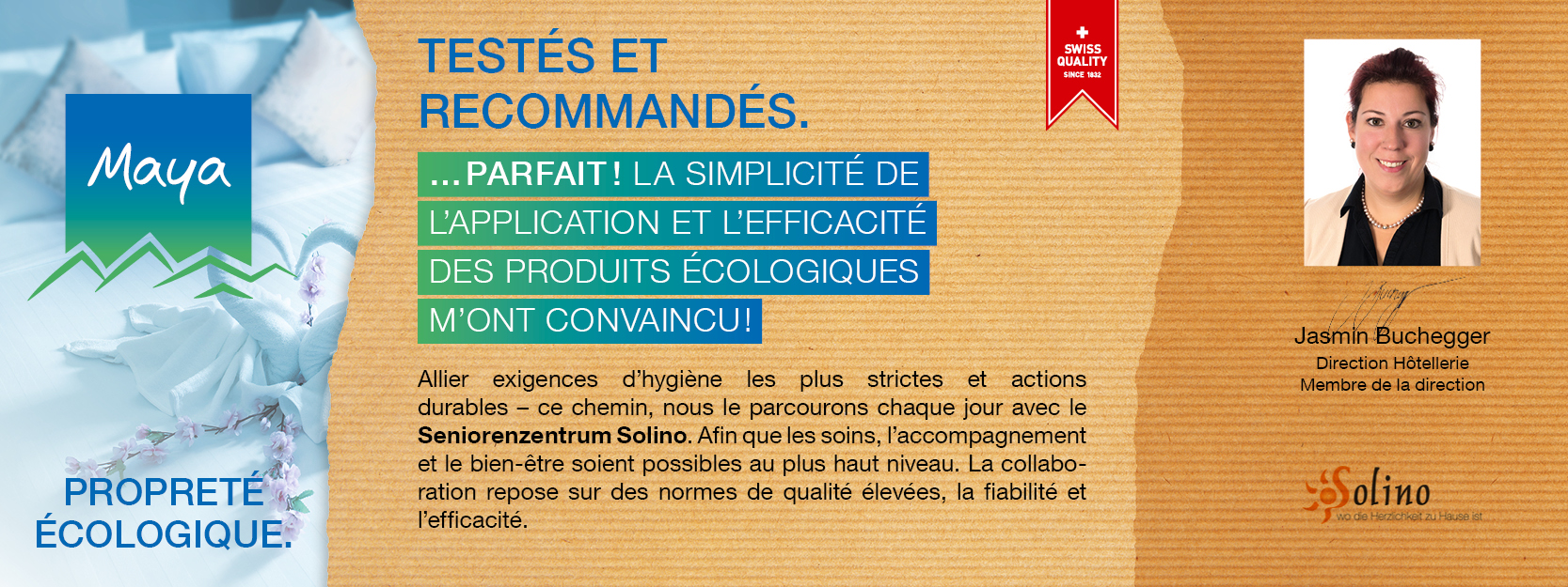 Jasmin Buchegger Direction Hôtellerie, Membre de la direction Allier exigences d’hygiène les plus strictes et actions durables – ce chemin, nous le parcourons chaque jour avec le Seniorenzentrum Solino. Afin que les soins, l’accompagnement et le bien-être soient possibles au plus haut niveau. La collaboration repose sur des normes de qualité élevées, la fiabilité et l’efficacité.